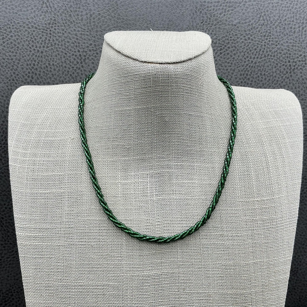 Nolan Miller Necklace Metallic Green Beaded Twisted Strand Lobster Clasp 18"